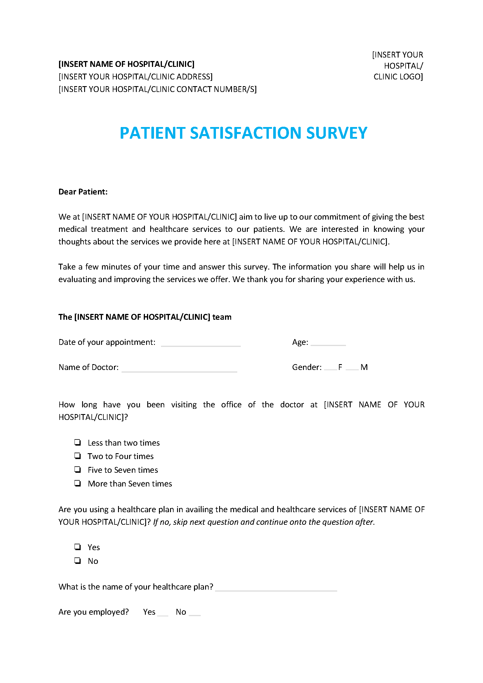 Patient Satisfaction Survey Template